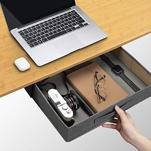 FEZIBO Electric Height Adjustable Standing Desk with Drawer, 48 x 24 Inches Splice Board, Black Frame/Bamboo Top