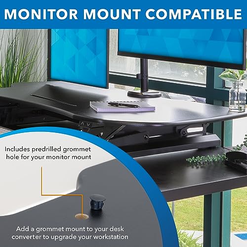 Mount-It! Electric Standing Desk Converter with 38" Tabletop, Height Adjustable Sit Stand Desk Riser, Motorized, Keyboard Tray, Device Slot - Black