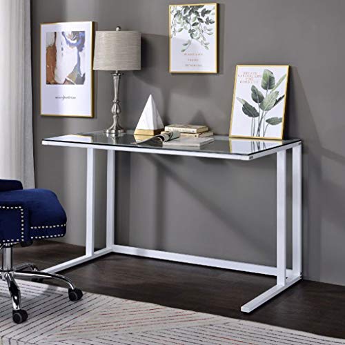 Computer Desk Home Office Writing Table Tempered Glass Top Metal Frame Workstation Desk for Indoor