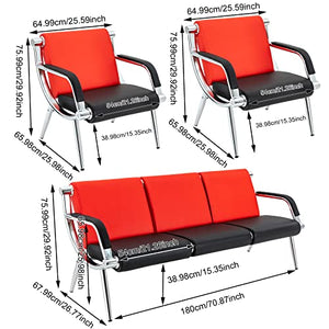 Diggettio Office Reception Sofa Set - 5-Seat PU Leather Chairs with Arms (Black+Red)