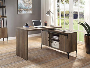 Knocbel Industrial Swivel Computer Desk with Sliding Barn Door Storage Cabinet and Cord Management, Home Office Workstation Writing Desk with Metal Legs (Rustic Oak and Black)