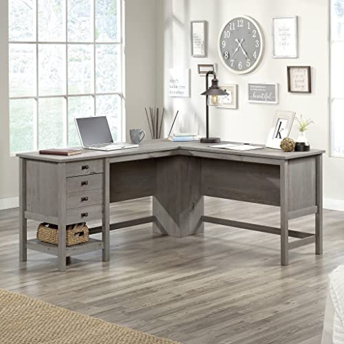 Sauder Cottage Road L-Desk, Mystic Oak Finish, L: 65.12" x W: 58.66" x H: 29.76
