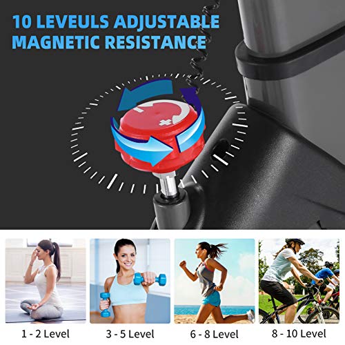 FUNMILY Indoor Cycling Bike, Stationary Exercise Cycle for Home Cardio Workout Fitness with 10 Level Adjustable Magnetic Resistance, LCD Monitor, Larger Seat and Heart Rate Handlebar