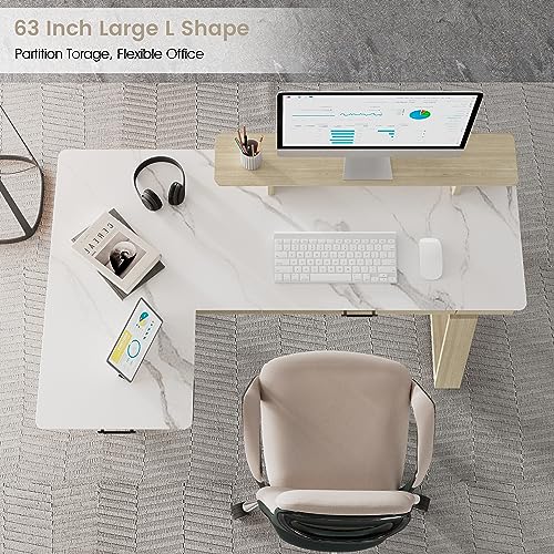 EUREKA ERGONOMIC Electric Standing Desk with Dual Drawers, 63" Height Adjustable L-Shaped Office Desk