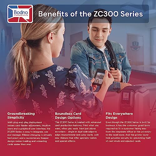 Bodno Zebra ZC300 Dual Sided ID Card Printer & Supplies Package Silver Edition ID Software