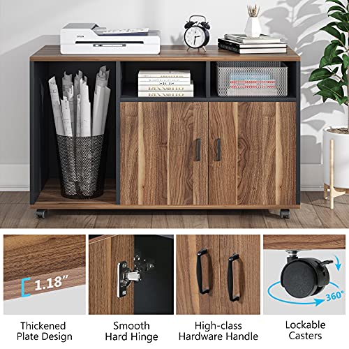 Tribesigns Executive Office Desk, 55 inch L Shaped Desk with Mobile File Cabinet, Modern Computer Desk with 40 inch Printer Stand for Home Office (Dark Walnut)