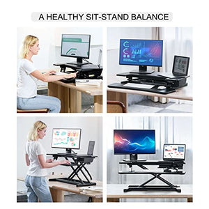 Aveyas Electric 32" Motorized Standing Desk Converter, Height Adjustable Sit to Stand Riser with Dual Monitor Lift