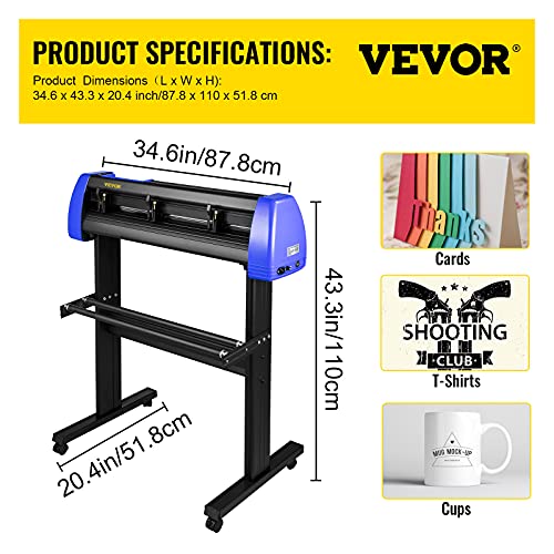 VEVOR 28 Inch Vinyl Cutter Machine with 20 Blades - 720mm Paper Feed - Sturdy Floor Stand - Adjustable Force and Speed
