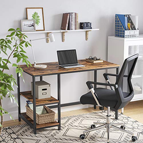 VASAGLE ALINRU Computer Desk, 47.2-Inch Long Home Office Desk for Study, Writing Desk with 2 Shelves on Left or Right, Steel Frame, Industrial, Rustic Brown and Black ULWD47X
