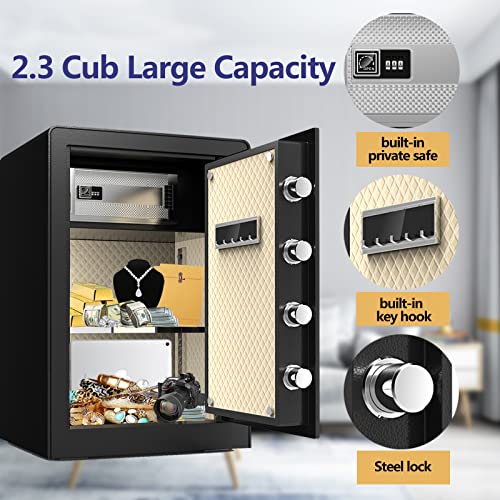Safe Box,2.3 Cu. Ft Home Safe with Interior Cabinet Box, LED Light, Removable Shelf,LCD Screen Safety Box for Home Office, Storage Cash Jewelry Pistol Valuables