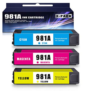 3 Pack (1C+1M+1Y) 981A Ink Cartridge Replacement for HP PageWide Enterprise Color 556xh(G1W47A) 556dn(G1W46A) Flow MFP 586z(G1W41A) Printer Ink Cartridge Remanufactured