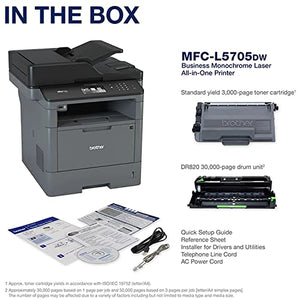 Brother MFC-L5705DWA All-in-One Wireless Monochrome Laser Printer - Print Copy Scan Fax - 42 ppm, 1200 x 1200 dpi, 3.7" Touchscreen LCD, 256MB Memory, Auto Duplex Printing, 50-Sheet ADF, Printer Cable