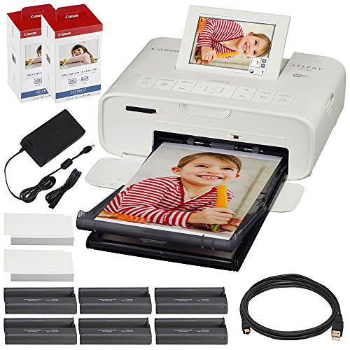 Canon SELPHY CP1300 Compact Photo Printer (White) with WiFi & 2X Canon Color Ink and Paper Set