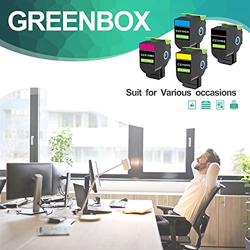 GREENBOX Remanufactured Toner Cartridge Replacement for Lexmark C231HK0 C231HC0 C231HM0 C231HY0 for C2325dw MC2325adw C2325 C2425dw MC2425adw MC2535adwe Printer (1 Black, 1 Cyan, 1 Magenta, 1 Yellow)