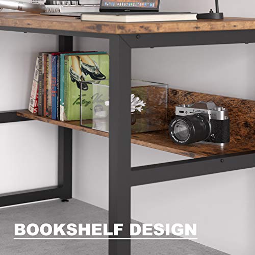 IRONCK Computer Desk 55" with Bookshelf, Office Desk, Writing Desk, Wood and Metal Frame, Industrial Style, Study Table Workstation for Home Office Furniture