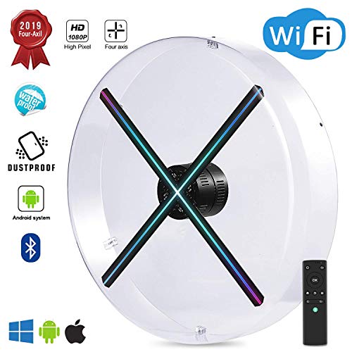 2019 Premium 3D Hologram Fan ，Four-Axil Design Hologram Projector , Android Smart Operating System ,Holographic Advertising Fan Upload by APP /TF Card/Cloud Serve ，Support WiFi+Bluetooth