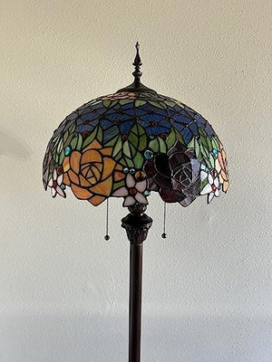 Enjoy Decor Lamps Tiffany Floor Lamp with Stained Glass Rose Flowers - LED Bulbs - H64*W16 in