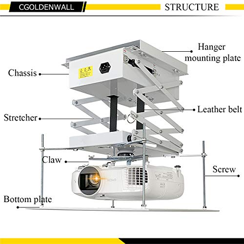 CGOLDENWALL Projector Lift Motorized Projector Mount Hanger Projector Ceiling Mount Adjustable Mounting Bracket Double Motors with Fixing Plate Max Load 44lb (Running Distance: 300cm/118.11inches)
