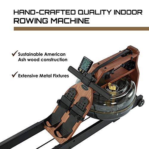 First Degree Fitness Viking II Black Reserve Indoor Rowing Machine, Black/Brown