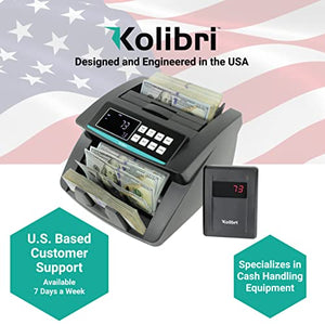 Kolibri Money Counter Machine with UV/MG/IR/DBL/HLF/CHN Counterfeit Detection - US-Based Support, Large LED Display, 1,500 Bills/Min, 1-Year Warranty