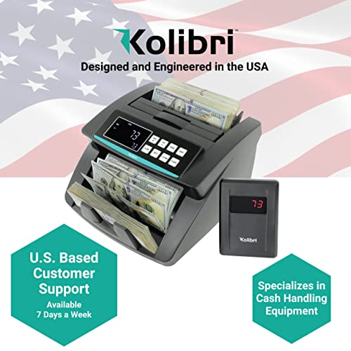 Kolibri Money Counter Machine with UV/MG/IR/DBL/HLF/CHN Counterfeit Detection - US-Based Support, Large LED Display, 1,500 Bills/Min, 1-Year Warranty