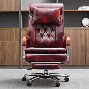 Kinnls Cameron Massage Office Chair Genuine Leather Executive Desk Chair with Reclining Headrest and Footrest (Sun Flower)