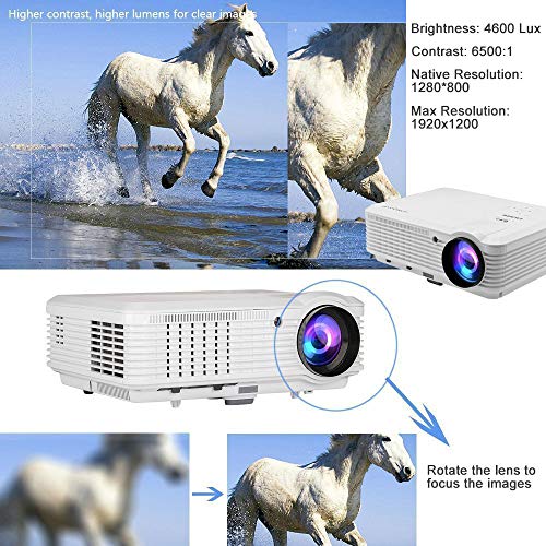 Bluetooth Wireless WiFi HDMI Video Projector 4600 Lumen LCD LED Multimedia Support Full HD 1080p Movie Gaming Projector Android 6.0 Home Theater Multimedia HDMI USB VGA AV for iPhone Mac PC Laptop TV