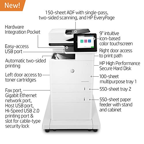 HP LaserJet Enterprise MFP M635fht Monochrome Multifunction Printer with Extra Paper Tray and Wheeled Stand (7PS98A)