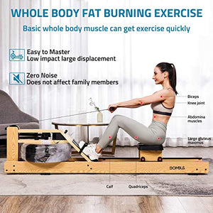 BOMBUS Water Rowing Machine for Home Use,Water Resistance Ash Wood Row Machine with LCD Monitor& Wide Seat Cushion Exercise Equipment for Men and Women Gyms Training Fitness Indoor Sports