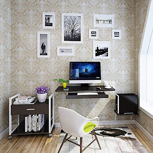 Wood Drop-Leaf Table Desk Wall Mount Writing Desk with Keyboard Tray and Host Support Wall Hanging Computer Table Home Office Desk Workstation