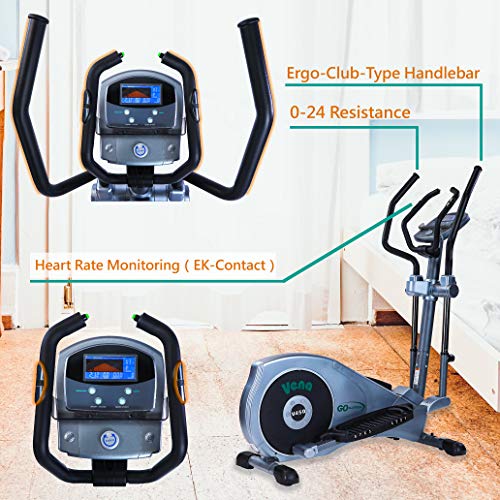 V-450 Standard Stride 17” Programmable Elliptical Exercise Cross Trainer w/ Adjustable Arms & Pedals, HRC Control Program for Cardio Fitness Strength Conditioning Workout (Black/Gray, 450)