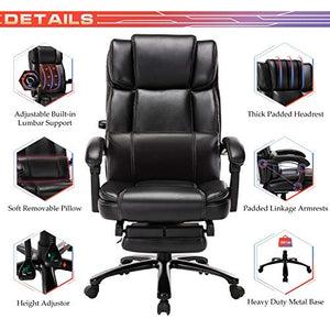 Big&Tall Office Chair with Footrest- High Back Executive Computer Desk Chair with Adjustable Built-in Lumbar Support, Angle Recline Locking System Thick Padded (Black)