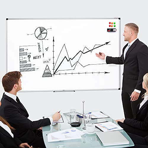 Amazon Basics Whiteboard Drywipe Magnetic with Pen Tray and Aluminium Trim, 180 cm x 120 cm (WxH)