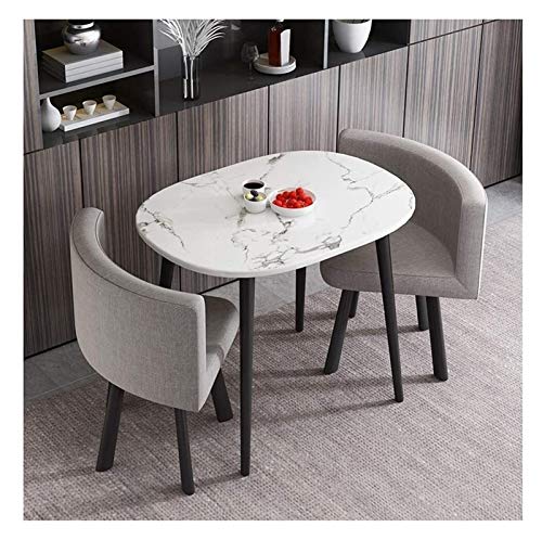 SKUAI Small Office Conference Coffee Table Chair Set - Marble Table & Leather/Linen Chairs (Gray)