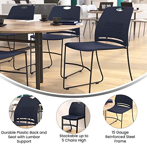 Flash Furniture HERCULES Series Set of 5 Commercial Stack Chair - 660 lb. Capacity - Navy Perforated Back