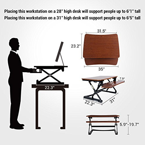 FlexiSpot 35" Standing Desk Converter with Quick Release Keyboard Tray Computer Desk,Mahogany (M2MG)