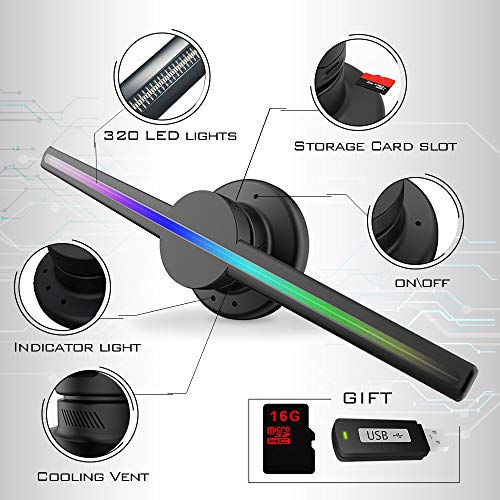 GIWOX 2019 Upgrade 3D Hologram Advertising Display Fan with 600 Video Library, 640P Hi-Resolution and WiFi Added - Holographic Projector Fan is Best for Business,Store,Shop,Bar (16.5 inch)