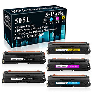 5-Pack (2BK+C+M+Y) CLT-505L CLT-K505L C505L Y505L M505L Compatible Toner Cartridge Replacement for Samsung ProXpress C2620DW C2670FW C2680FX Printer,Sold by TopInk