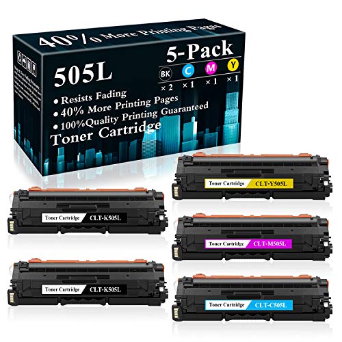 5-Pack (2BK+C+M+Y) CLT-505L CLT-K505L C505L Y505L M505L Compatible Toner Cartridge Replacement for Samsung ProXpress C2620DW C2670FW C2680FX Printer,Sold by TopInk