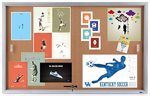 Displays2go 60 x 36 Inches Wall Mountable Enclosed Bulletin Board with Sliding Glass Doors, Cork Board Display Surface (CBSD6036SV)