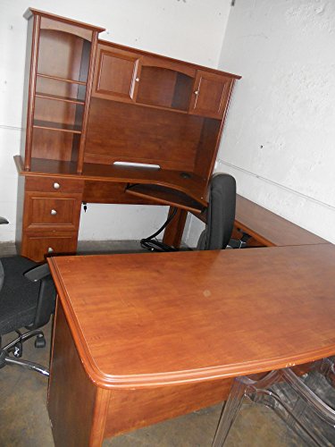 Realspace Broadstreet Contoured U-Shaped Desk, Desk With 92"L Connecting Bridge/Shell, Maple - Hutch sold separately
