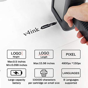 Portable Handheld Printer Labeler v4ink BT-HH6105B3 with 4.3 Inch HD LED Touch Screen Bottle Wood Printer use for QR-Code Barcode Production Date DIY Logo Print on Card Bag Box Labeler