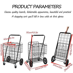 GaRcan Folding Grocery Cart with Swivel Wheels & Double Basket - 440 Lbs Capacity