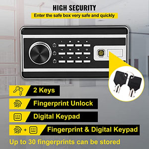 VEVOR Security Safe 1.7 Cubic Feet Electronic Safe with Fingerprint Lock 48L Digital Safe Box with Two Override Keys Fireproof Safe Carbon Steel for Home Hotel Restaurant and Office