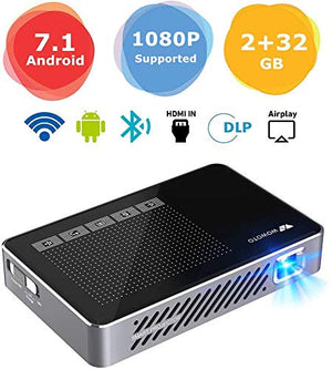 Mini Projector WOWOTO A5 Pro Android 7.1 100ANSI 2+32G Portable DLP Video Projector 150" Home Theater Projectors with BT4.0 Support WiFi Wireless Screen Share 1080P HDMI USB SD Card