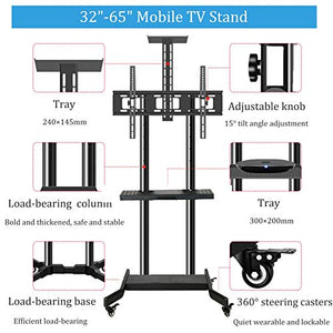 RonGQi Adjustable Mobile TV Stand with Storage Shelf, Heavy Duty Base, Rolling TV Cart for 32-70 Inch TVs up to 110 Lbs