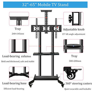 YokIma Adjustable Mobile TV Stand with Storage Shelf - Rolling TV Cart for 32-70 Inch TVs, Up to 110 Lbs