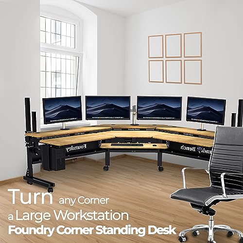 VERSADESK Foundry Split Level Corner Standing Desk, Electric Height Adjustable, Bamboo Surface