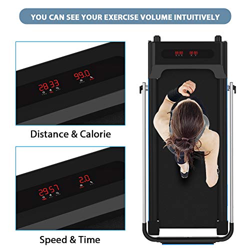 CIIHI C Portable Treadmill for Small Spaces Foldable Under Desk Compact for Home Office Apartment Electric Walking Machine with Safety Key Remote Control and 2 Wheels