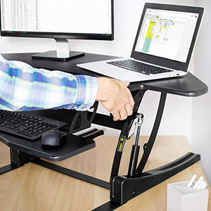 VIVO Black Corner Height Adjustable 43 inch Cubicle Standing Desk Converter, Quick Sit to Stand Tabletop Dual Monitor Riser, DESK-V000VC